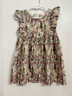 Girls Floral Bunny Print Ruffle Dress - Pink & Brown Size US 2T - EU 90